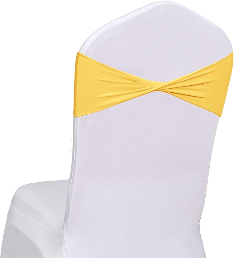 Fbewom Yellow Chair Sashes Bows 50 Pcs Spandex Chair Bands Ties Without Buckle Decorations for Wedding Birthday Party Events Ceremony - Image 1